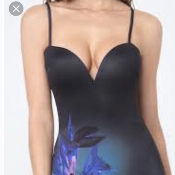 Bebe Black Floral Print Deep V Scuba Dress - Picture 5 of 10